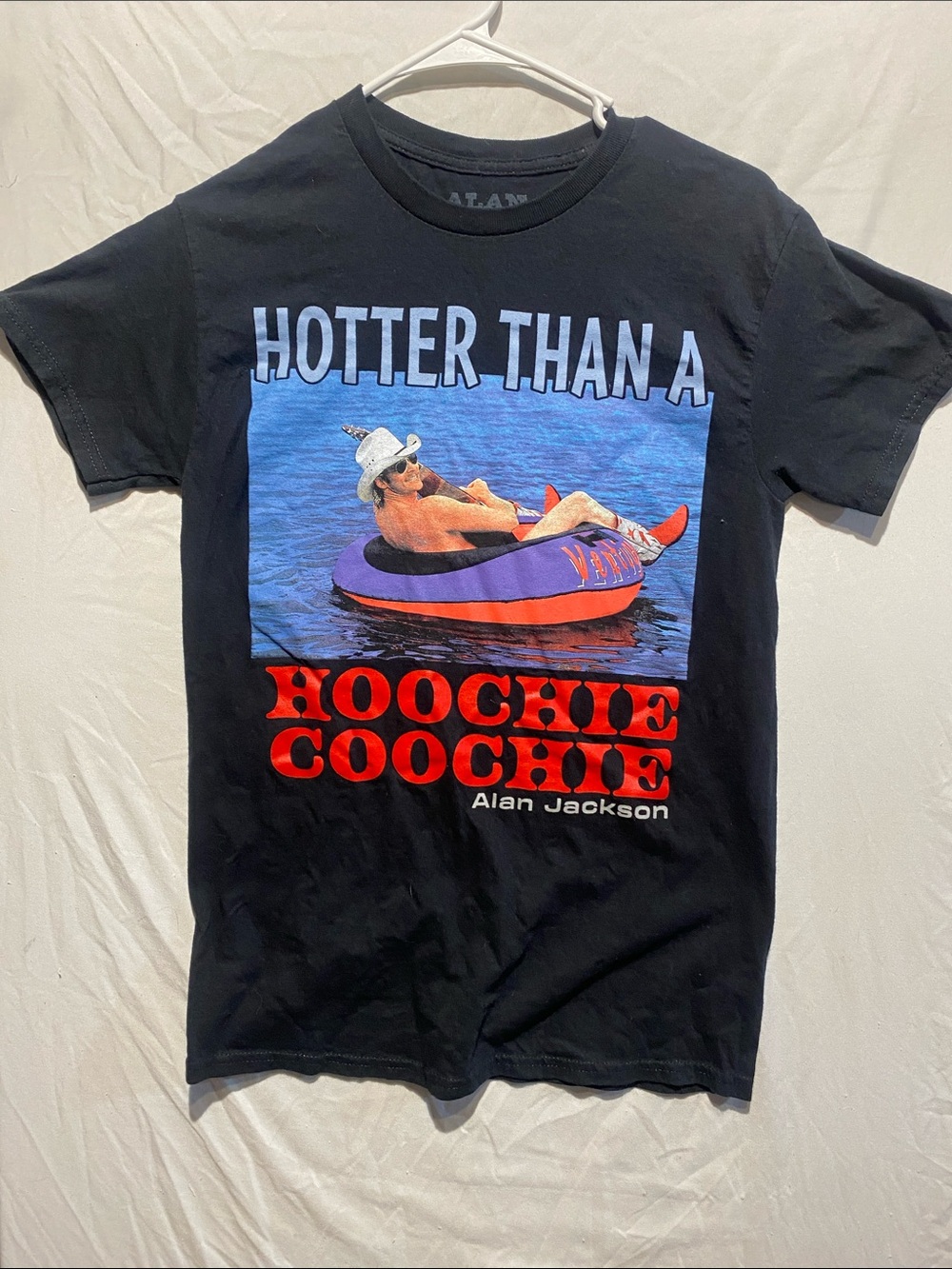 Alan Jackson  Black Graphic Tee with Red and Blue Print